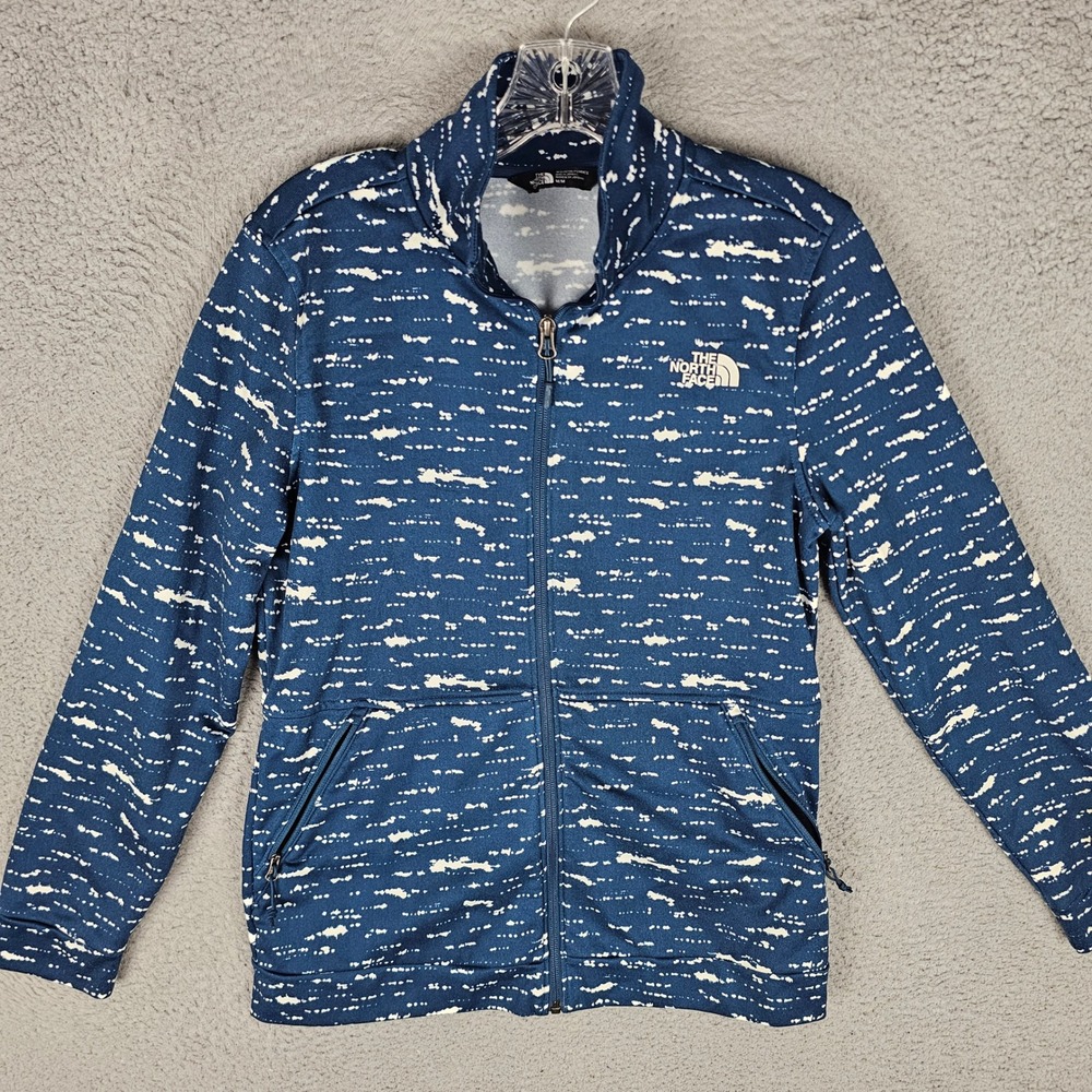 The North Face Jacket Mens M Blue White Dash Print Full Zip Mock Neck Activewear